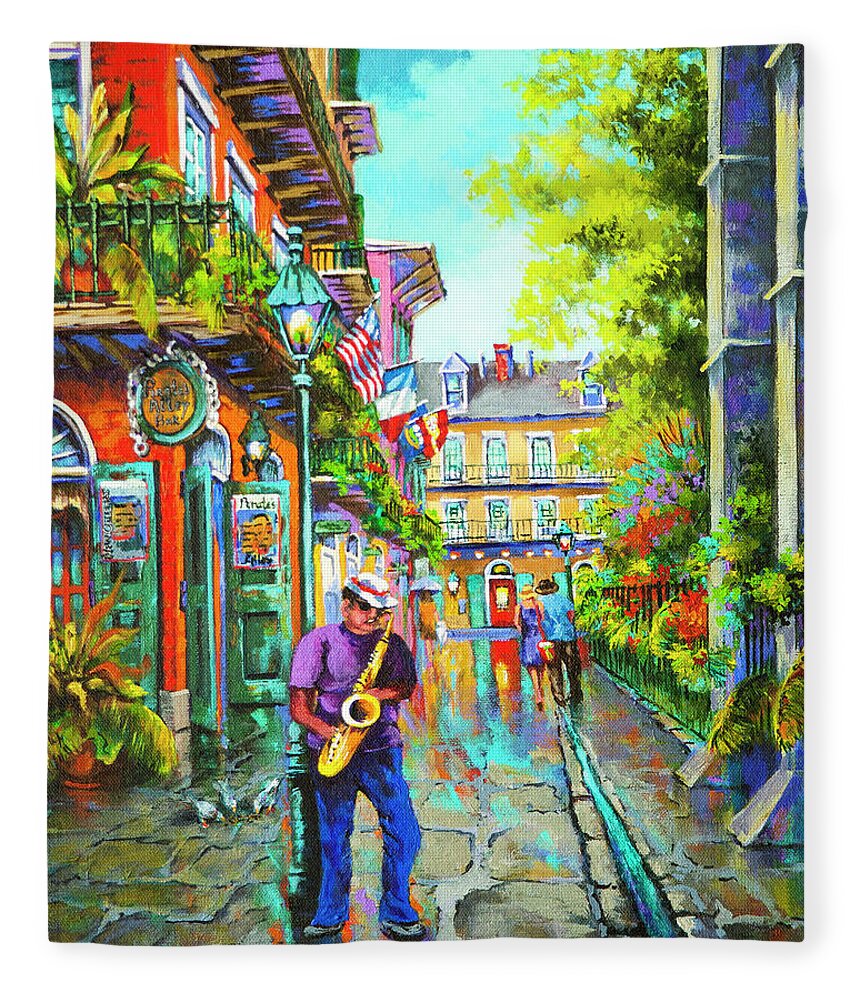 New Orleans Art Fleece Blanket featuring the painting Pirate Sax by Dianne Parks