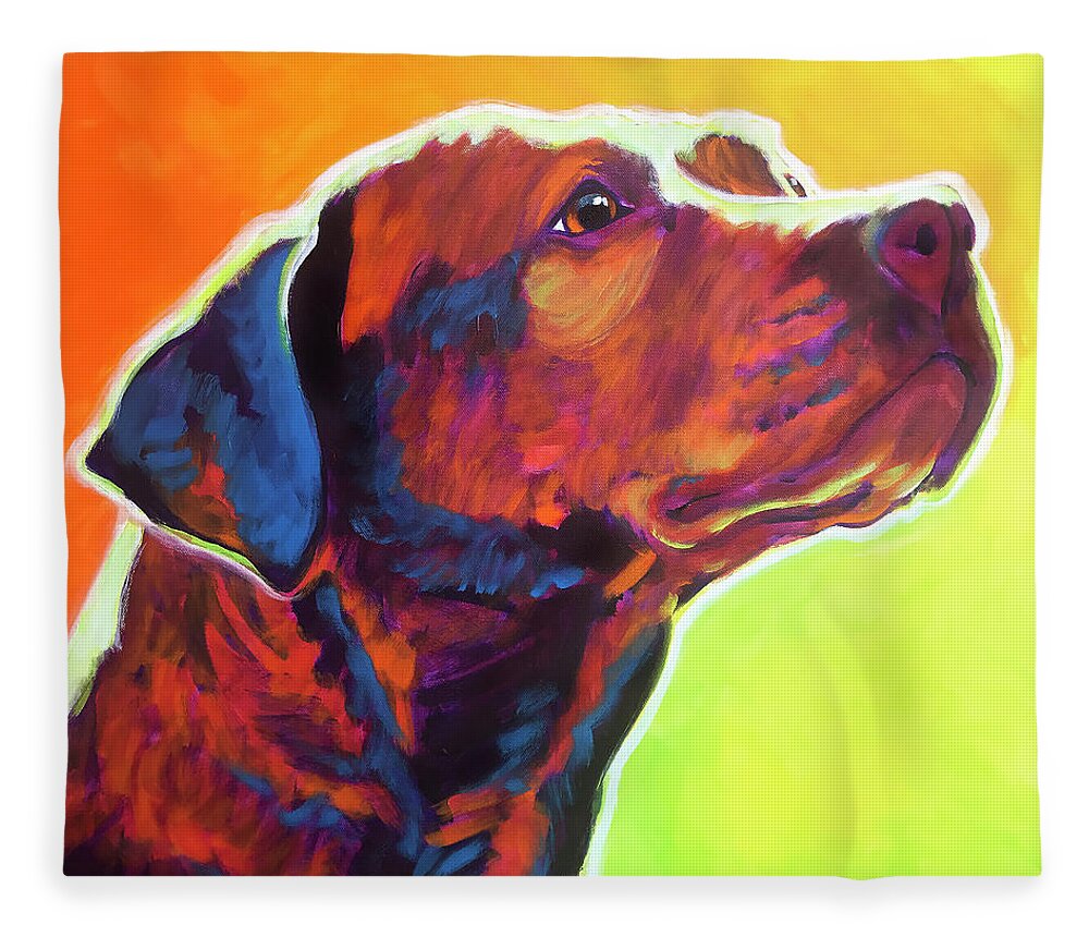 Pet Fleece Blanket featuring the painting Pit Bull - Fuji by Dawg Painter