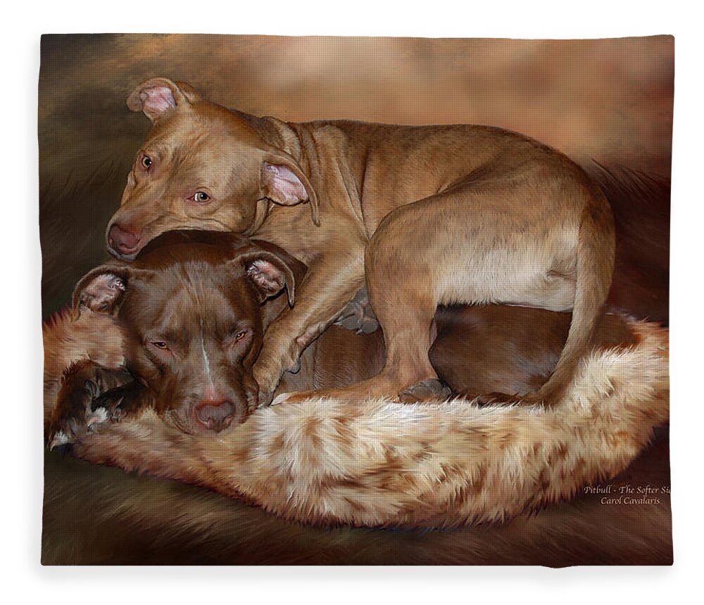 Pitbull Fleece Blanket featuring the mixed media Pitbulls - The Softer Side by Carol Cavalaris