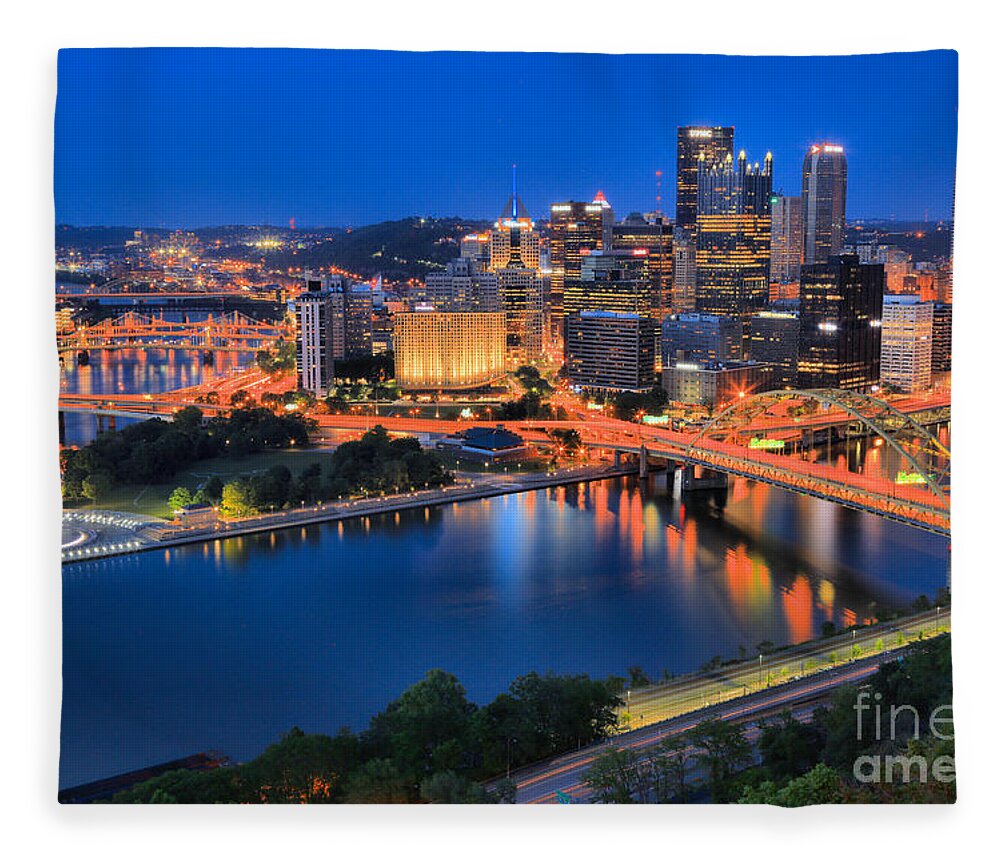 Pittsburgh Fleece Blanket featuring the photograph Pittsburgh Evening Glow by Adam Jewell