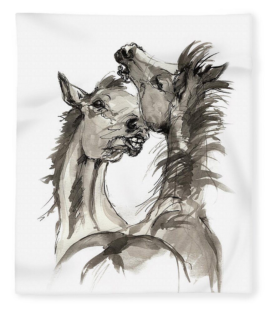 Horse Fleece Blanket featuring the drawing Playful foals by Ang El