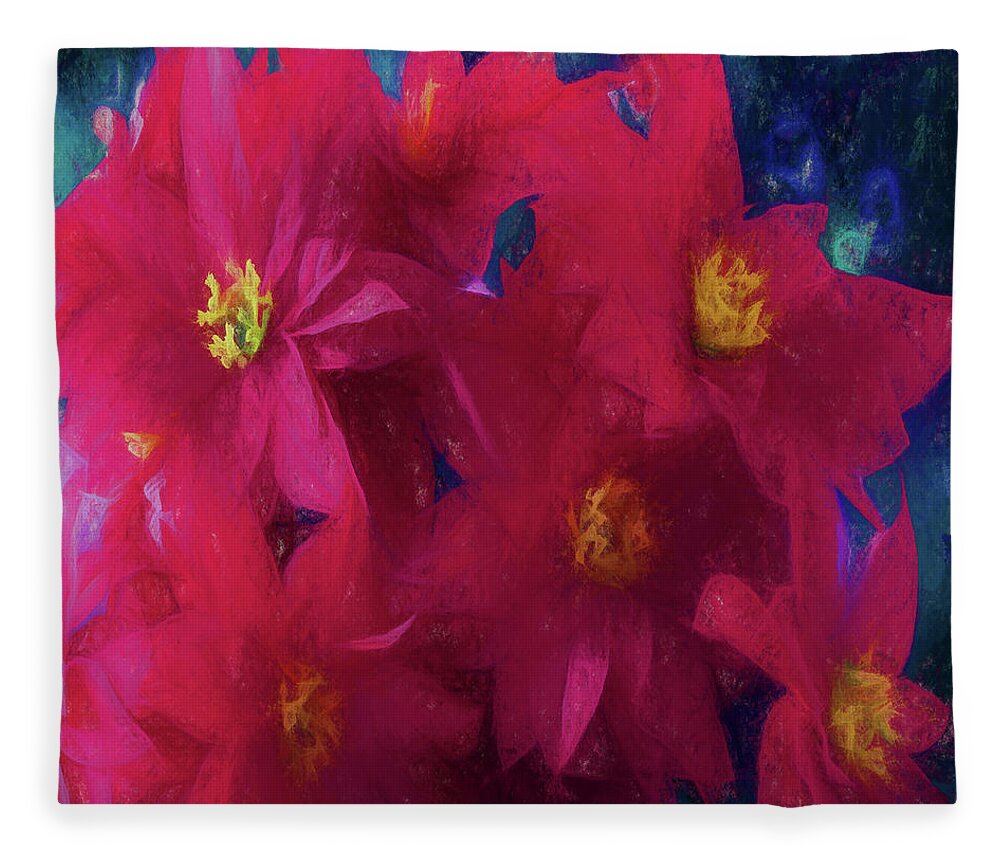 Floral Fleece Blanket featuring the digital art Poinsettia Abstract by OLena Art