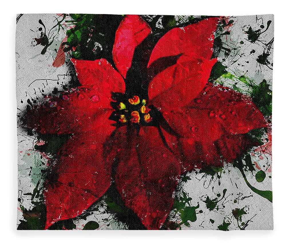 Poinsettia Fleece Blanket featuring the digital art Poinsettia by Charlie Roman