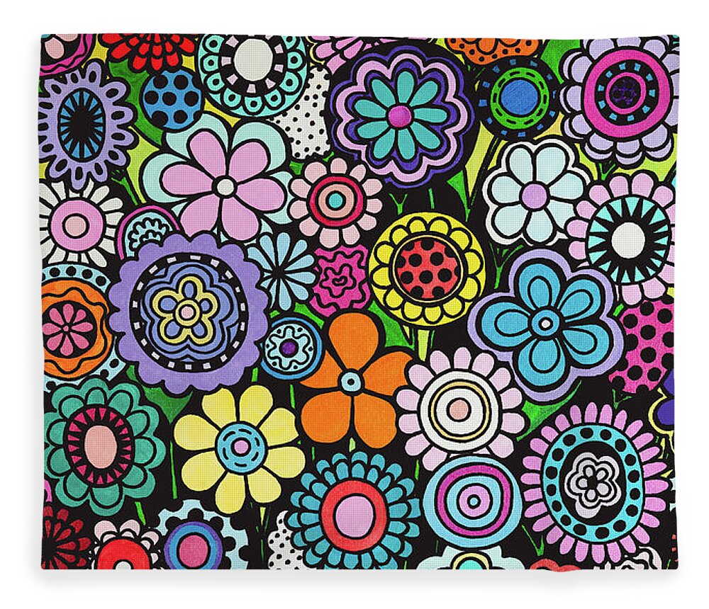 Flowers Fleece Blanket featuring the painting Polka Dot Garden by Beth Ann Scott