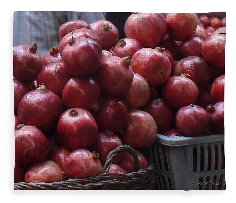 Pomegranates Fleece Blanket featuring the photograph Pomegranates at Jerusalem's Old City Market by Brian Tada