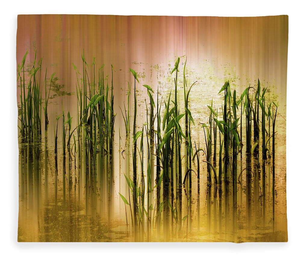 Grass Fleece Blanket featuring the photograph Pond Grass Abstract  by Jessica Jenney