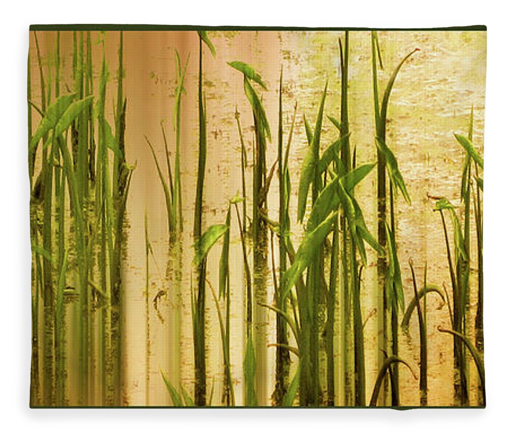 Grass Fleece Blanket featuring the photograph Pond Grass Abstract Panel by Jessica Jenney