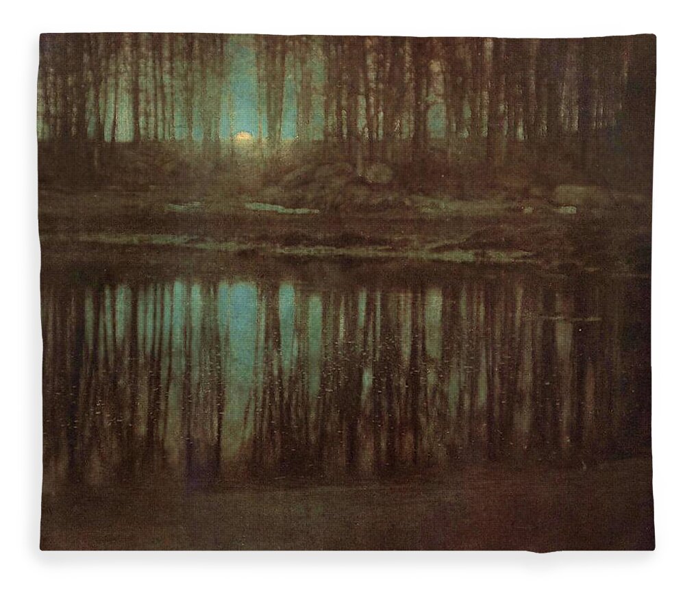 Edward Fleece Blanket featuring the painting Pond Moonlight by Edward Steichen