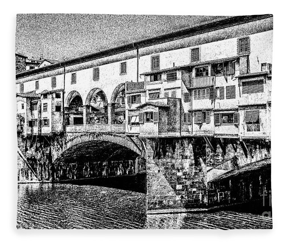 Vecchio Fleece Blanket featuring the digital art Ponte Vecchio Florence Sketch by Edward Fielding