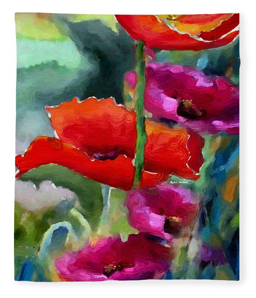 Rafael Salazar Fleece Blanket featuring the painting Poppies in watercolor by Rafael Salazar