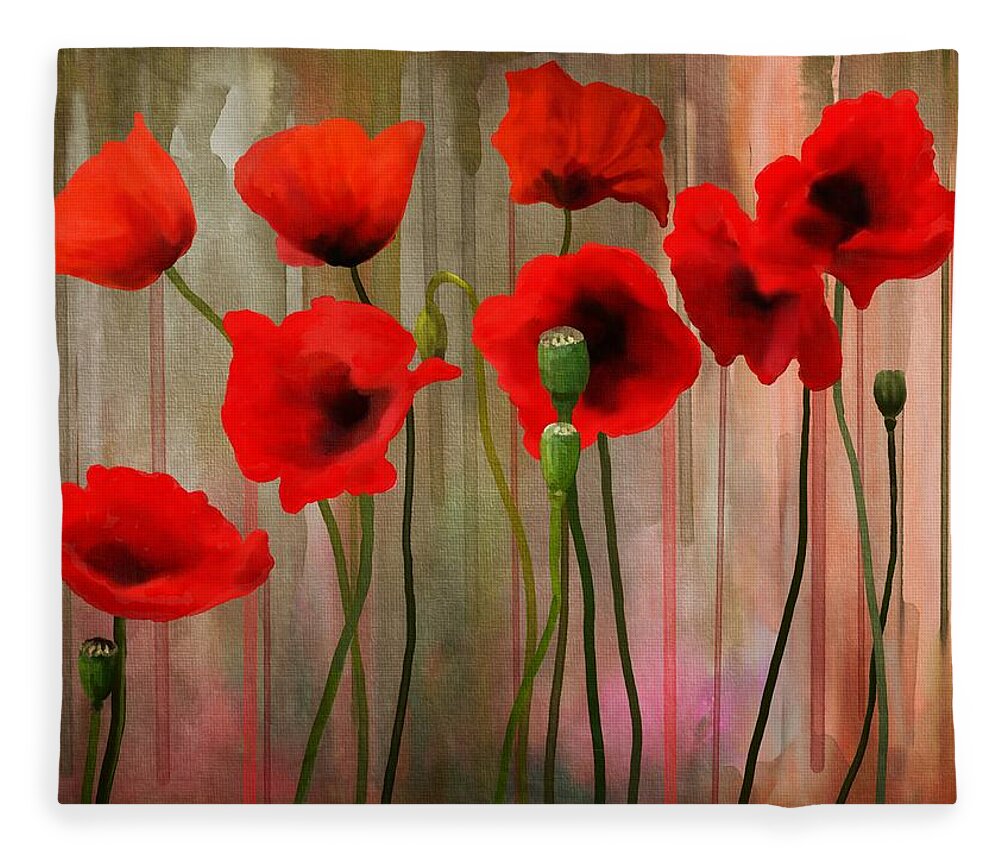 Poppies Fleece Blanket featuring the painting Poppies by Ivana Westin