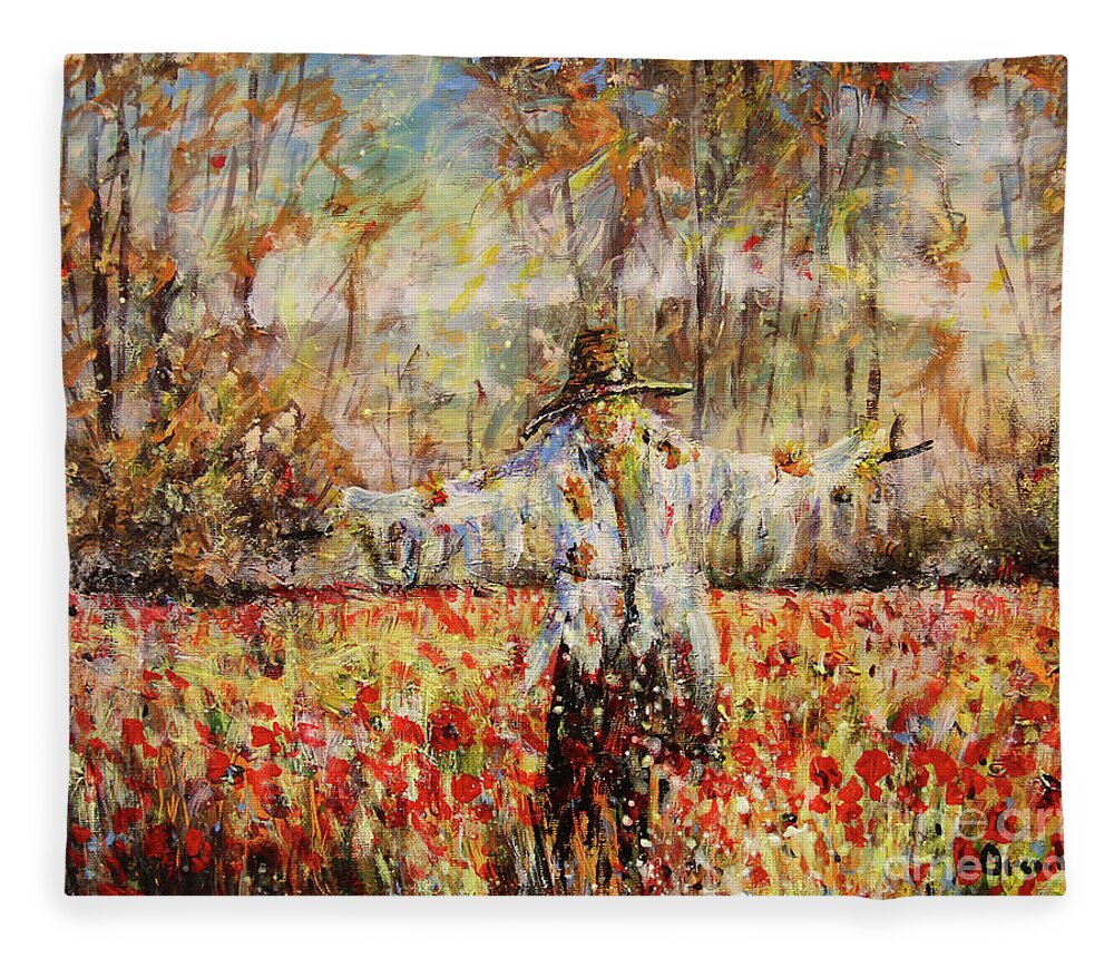 Poppy Scarecrow Fleece Blanket featuring the painting Poppy Scarecrow by Dariusz Orszulik