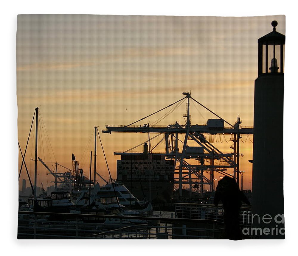 Oakland Fleece Blanket featuring the photograph Port of Oakland Sunset by Carol Groenen