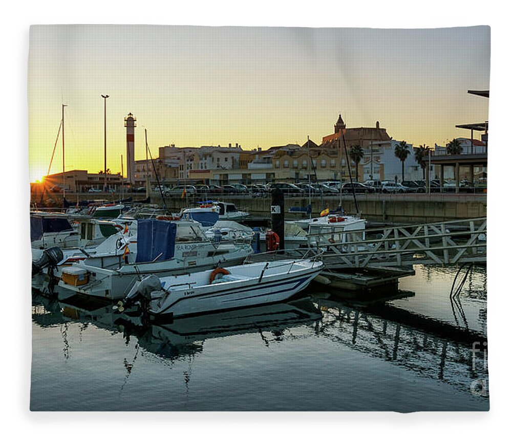 Rota Fleece Blanket featuring the photograph Port of Rota at Sunset Cadiz Spain by Pablo Avanzini
