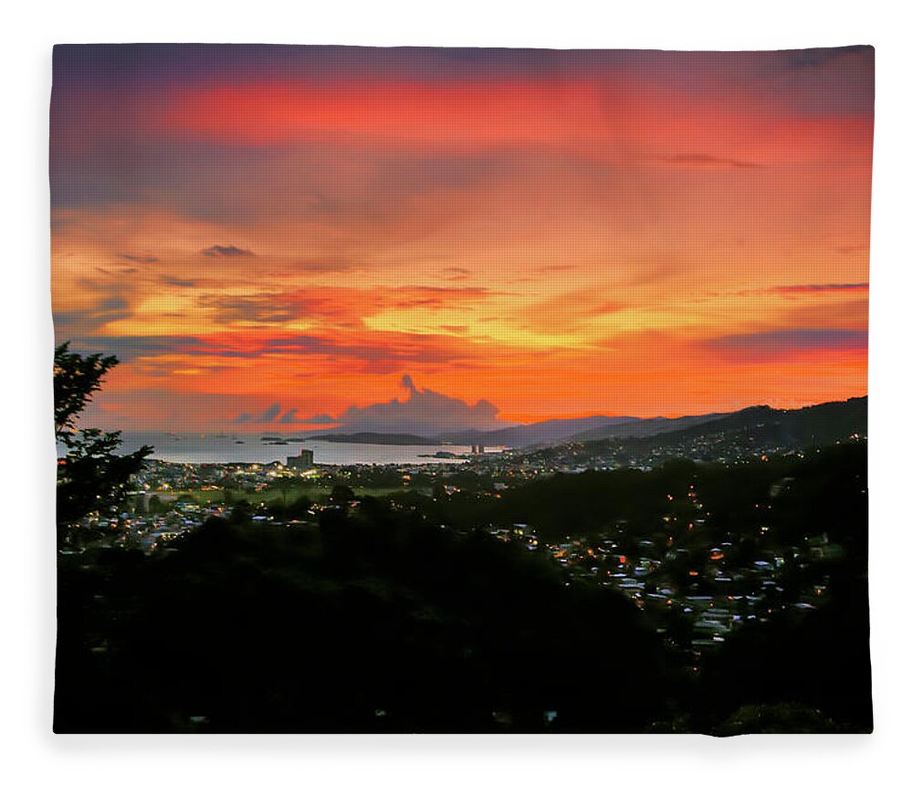 Port Of Spain Fleece Blanket featuring the photograph Port of Spain Sunset by Nadia Sanowar