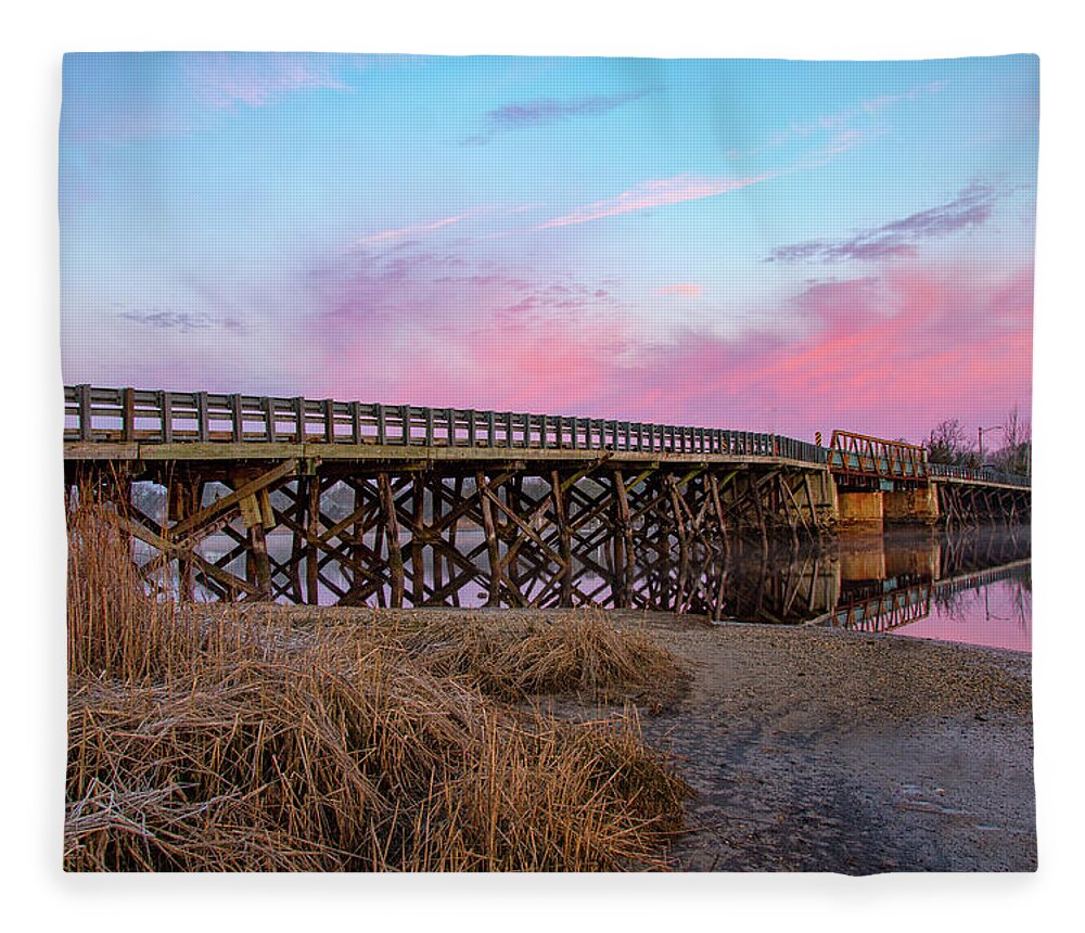 Port Republic Fleece Blanket featuring the photograph Port Republic Nacote Creek Bridge by Kristia Adams