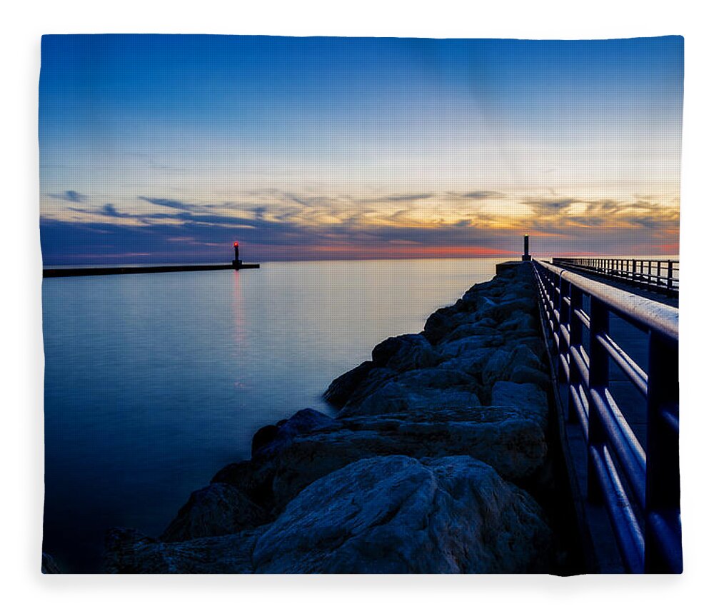 Sunrise Fleece Blanket featuring the photograph Portage Lake Pier by Pelo Blanco Photo