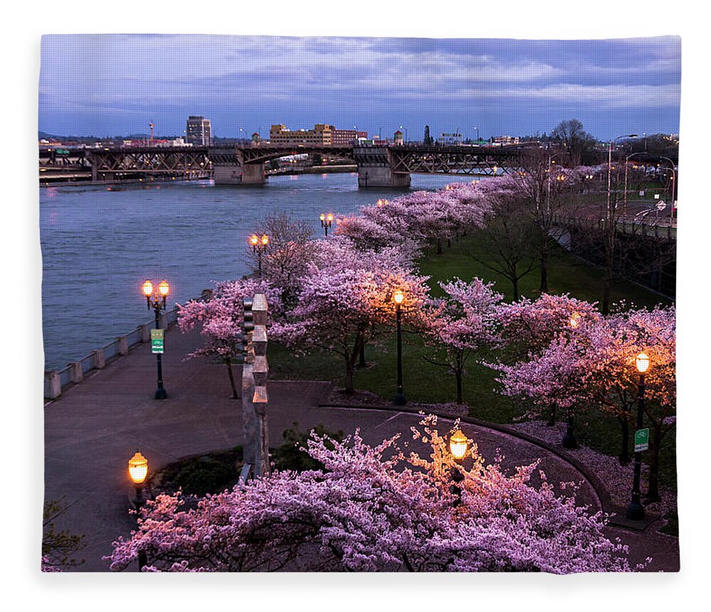 Trees Fleece Blanket featuring the photograph Portland Cherry Blossoms by Steven Clark