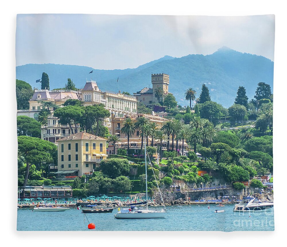 Portofino Fleece Blanket featuring the photograph Portofino Italian Riviera by Benny Marty