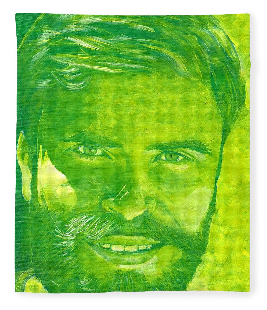 Portrait Fleece Blanket featuring the painting Portrait in green by John Neeve