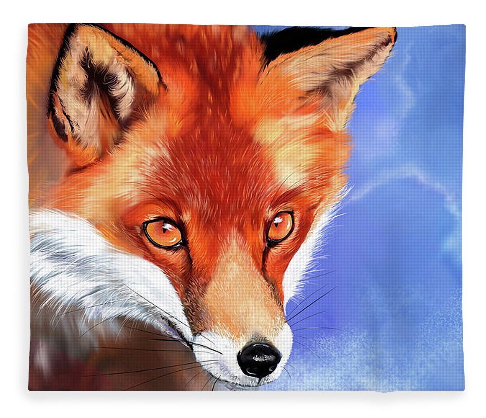 Fox Fleece Blanket featuring the digital art Portrait of a Fox by Norman Klein
