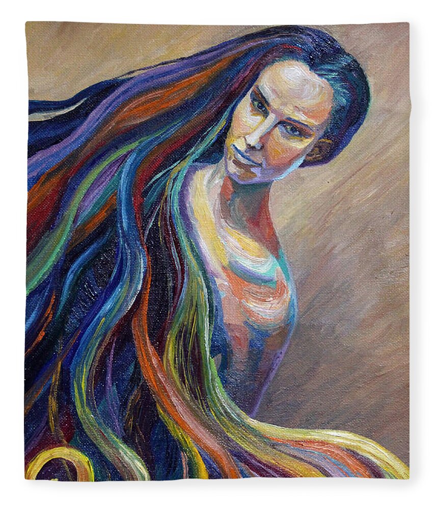 Russian Artists New Wave Fleece Blanket featuring the painting Portrait of a Girl by Alina Malykhina