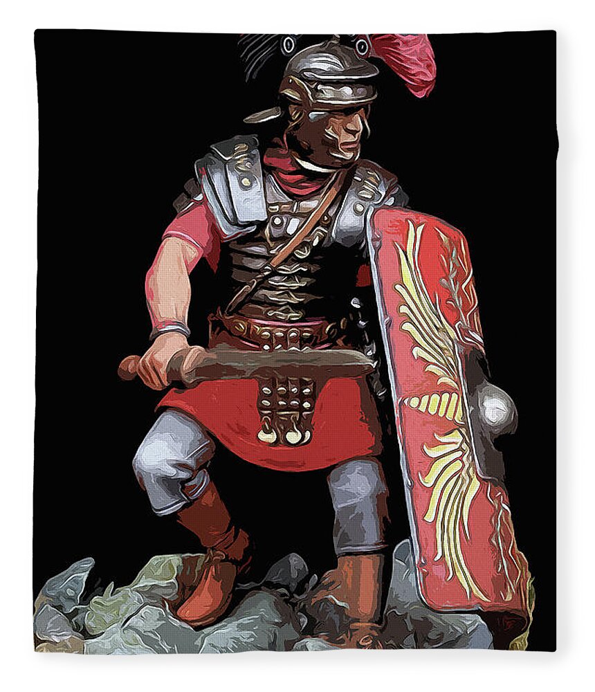 Roman Legion Fleece Blanket featuring the painting Portrait of a Roman Legionary - 07 by AM FineArtPrints