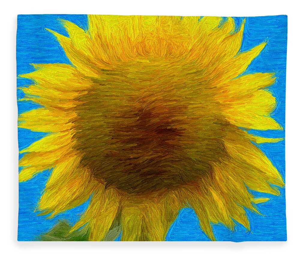 Blue Fleece Blanket featuring the painting Portrait of a Sunflower by Jeffrey Kolker