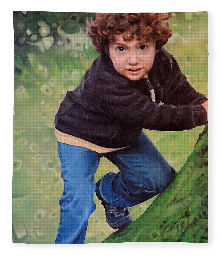 Fine Art Portraits Oil Paintings Traditional Portrait Children Kids Commissions Available Fleece Blanket featuring the painting Portrait of Richard's Grandson by T S Carson