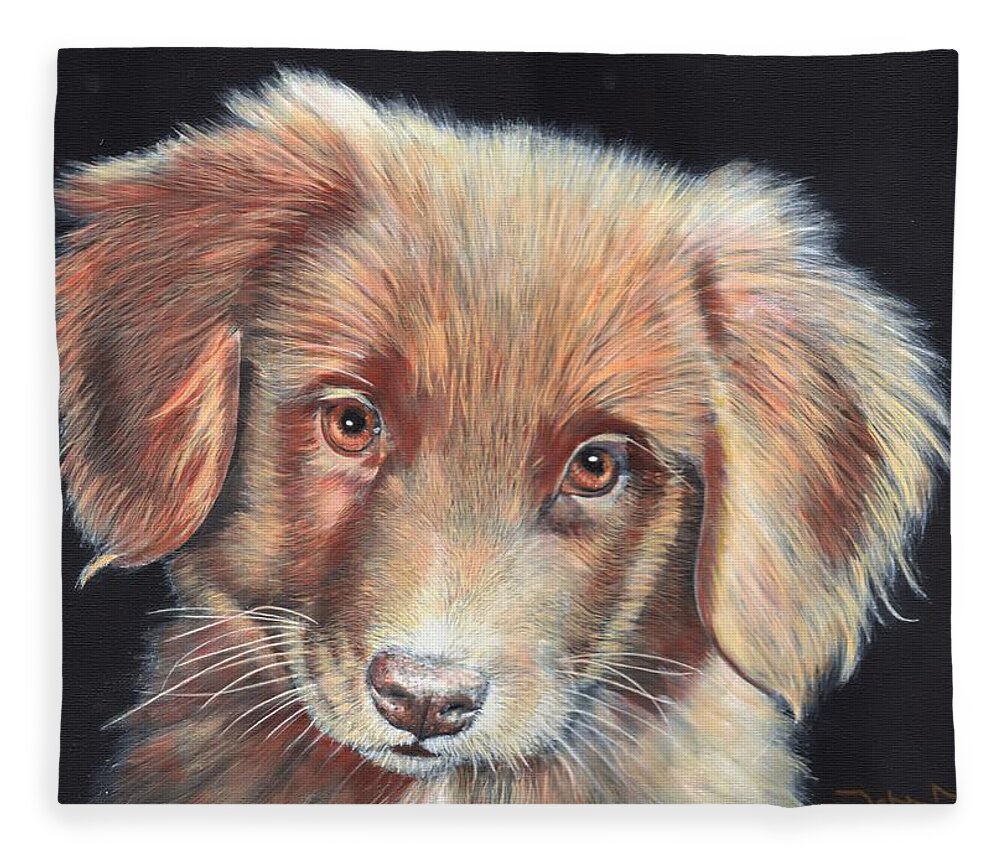 Labrador Fleece Blanket featuring the painting Portrait of Toby by John Neeve