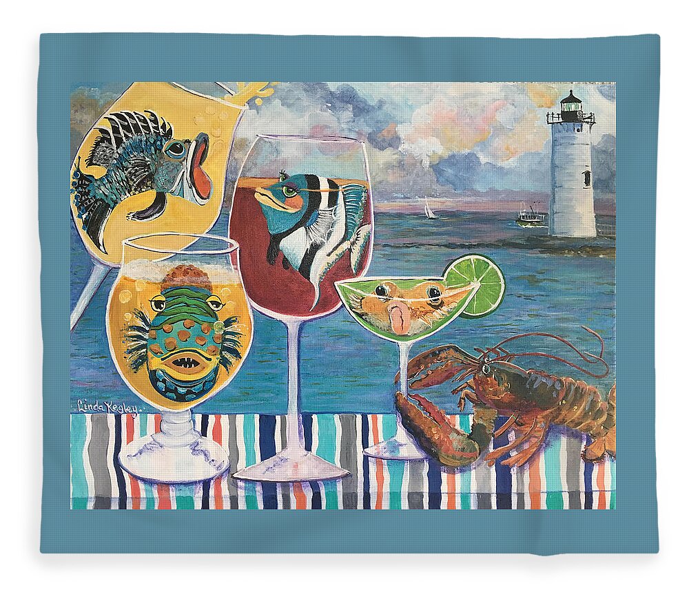 Happy Hour Fleece Blanket featuring the painting Portsmouth Happy Hour by Linda Kegley
