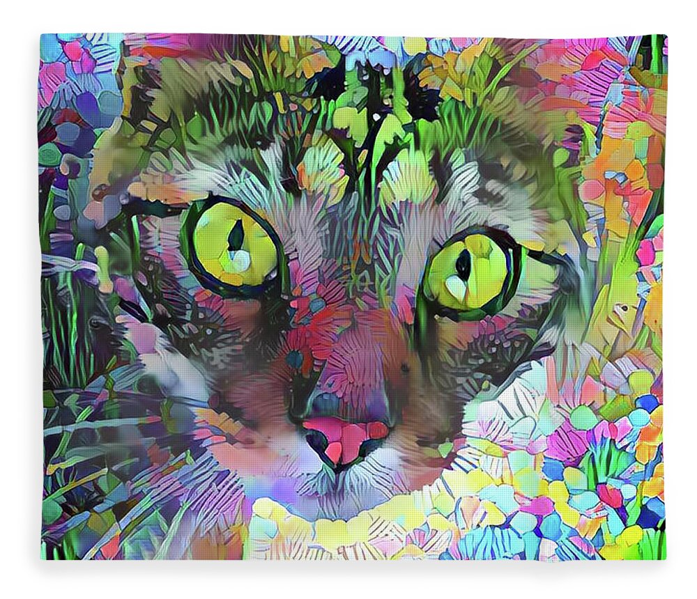 Tabby Cat Fleece Blanket featuring the digital art Posie the Tabby Cat by Peggy Collins