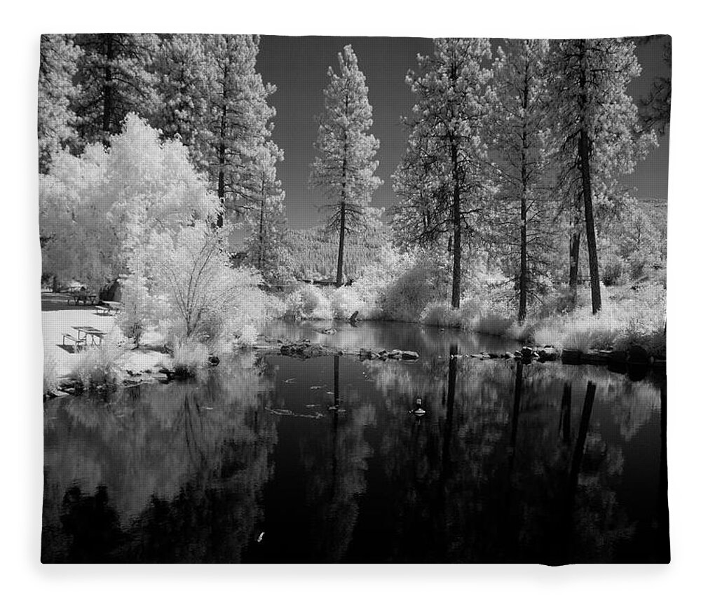 Black & White Fleece Blanket featuring the photograph Post Falls Park by Lee Santa