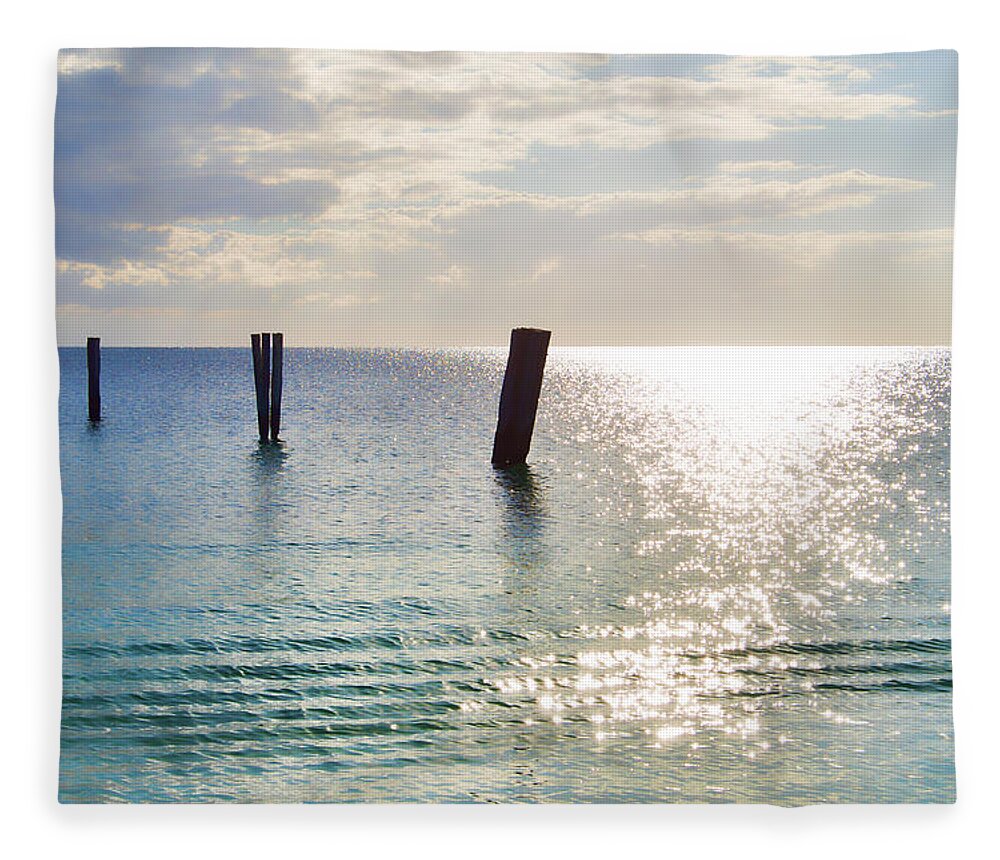 Puerto Morelos Fleece Blanket featuring the photograph Posts Ripples and Sun Curve by Allan Van Gasbeck
