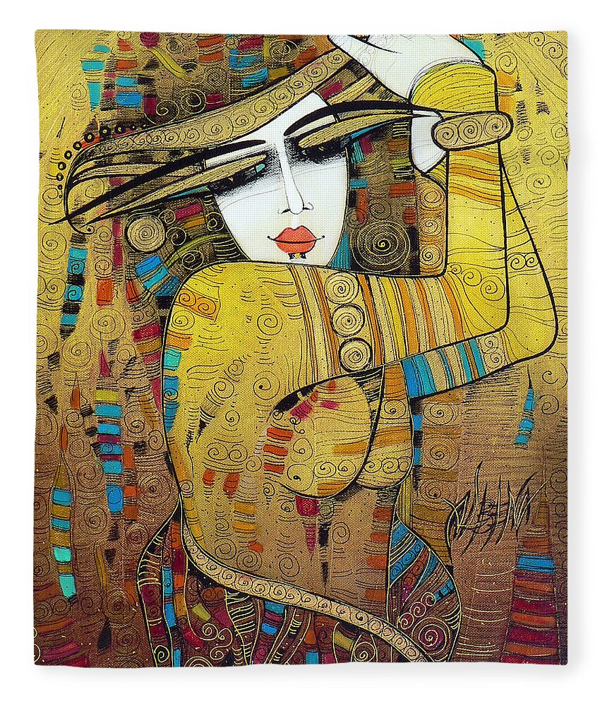 Albena Fleece Blanket featuring the painting Poupoupidou by Albena Vatcheva