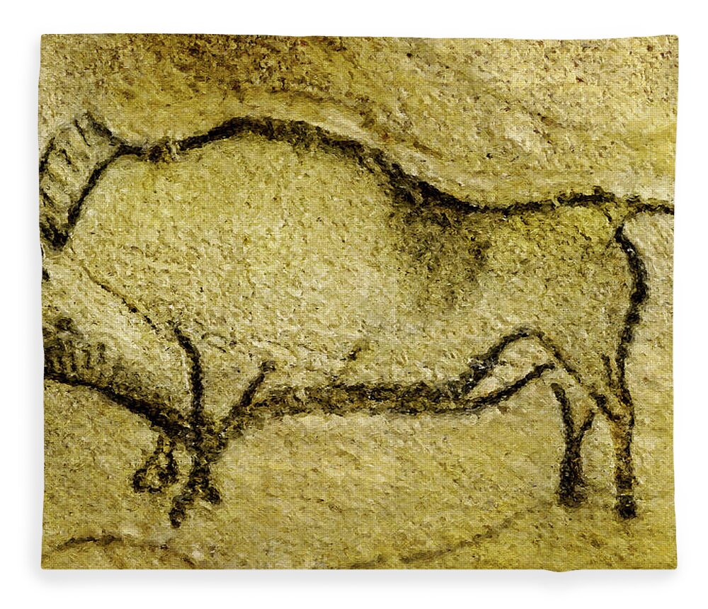 Bison Fleece Blanket featuring the digital art Prehistoric Bison 2 - La Covaciella by Weston Westmoreland