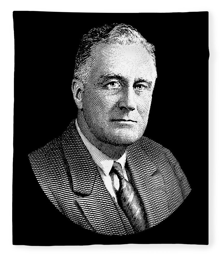 Fdr Fleece Blanket featuring the mixed media President Franklin Roosevelt Graphic by War Is Hell Store