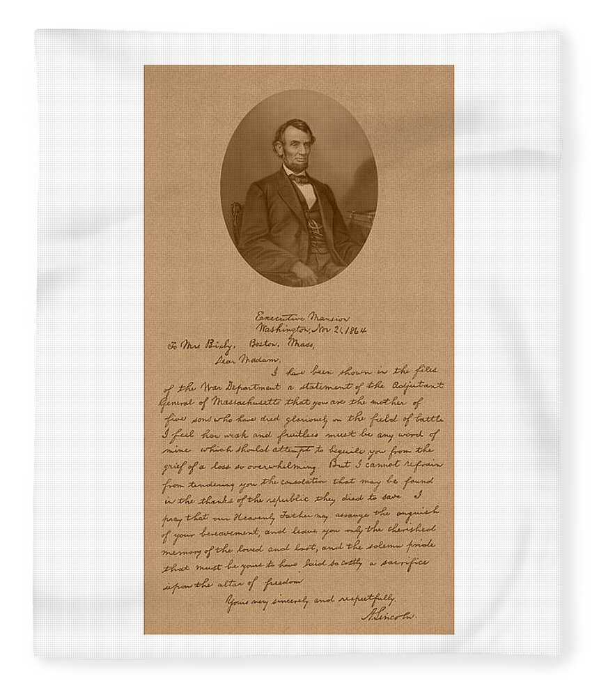 Bixby Letter Fleece Blanket featuring the mixed media President Lincoln's Letter To Mrs. Bixby by War Is Hell Store
