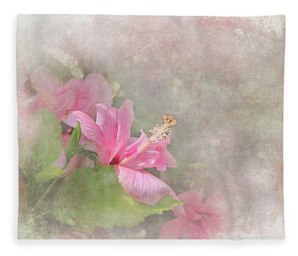 Flower Fleece Blanket featuring the digital art Pretty Pink Hibiscus by Michele A Loftus