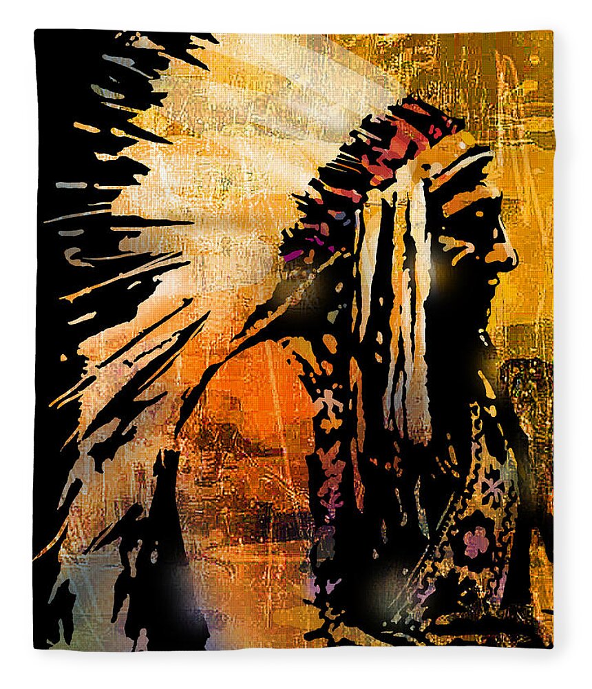 Native American Fleece Blanket featuring the painting Profile of Pride by Paul Sachtleben