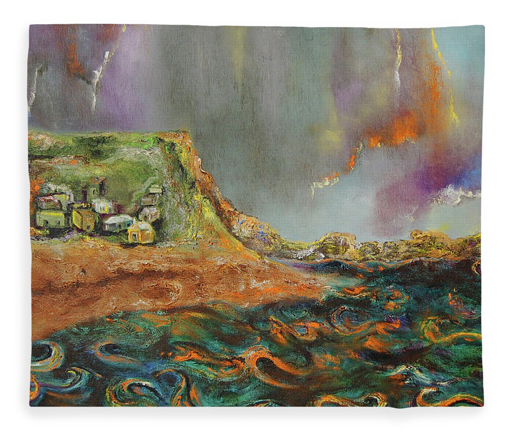 Seascape Fleece Blanket featuring the painting Protected by Anitra Handley-Boyt