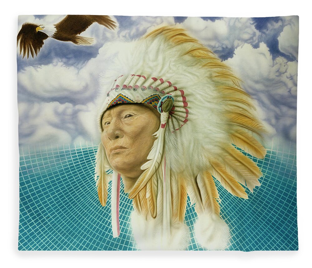 Native American Fleece Blanket featuring the painting Proud As An Eagle by Rich Milo