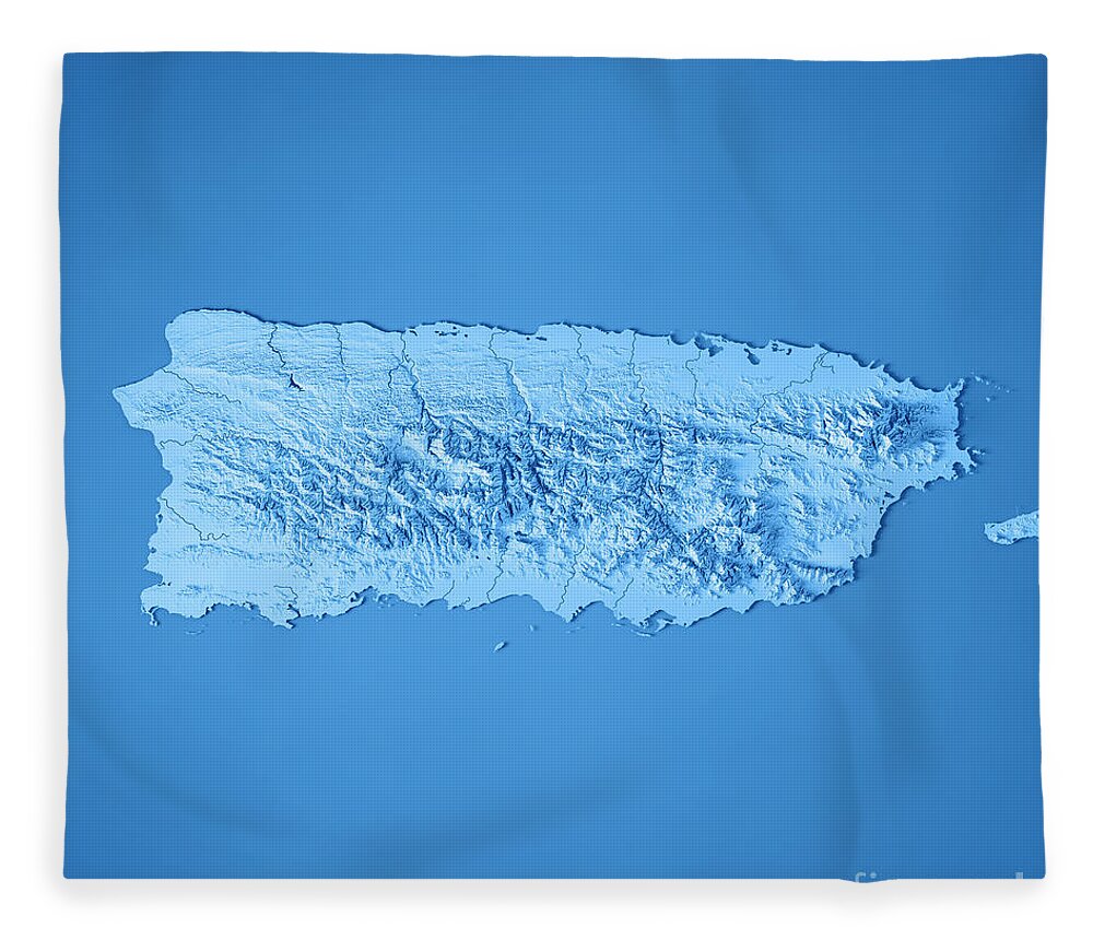 Puerto Rico Fleece Blanket featuring the digital art Puerto Rico 3D Render Topographic Map Blue by Frank Ramspott