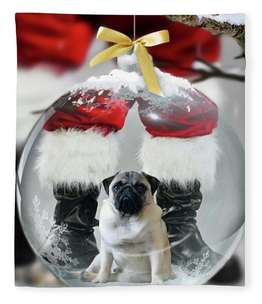 Pug Fleece Blanket featuring the photograph Pug and Santa by Jackson Pearson