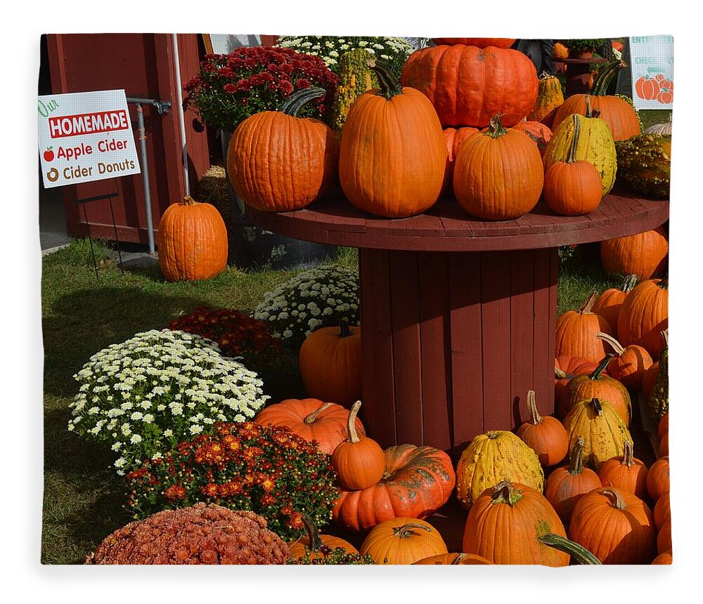 Autumn Fleece Blanket featuring the photograph Pumpkin Display by Charles HALL