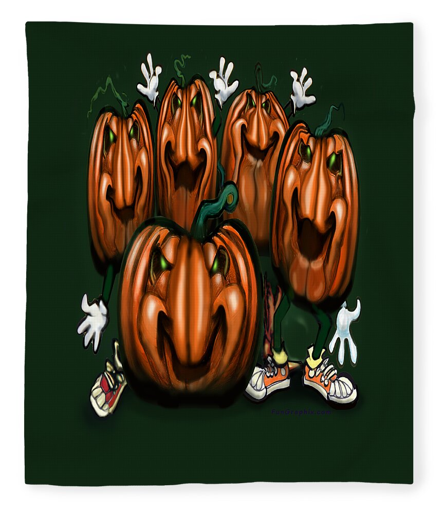 Halloween Fleece Blanket featuring the painting Pumpkin Party by Kevin Middleton