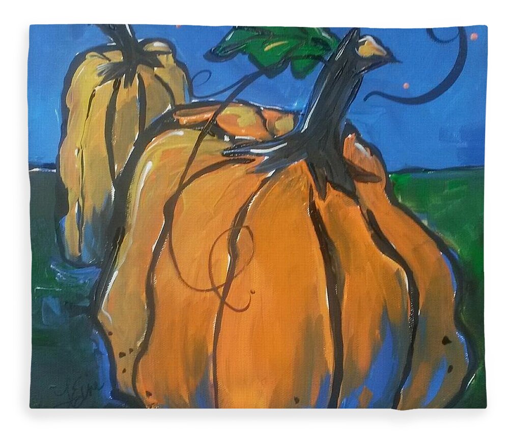 Pumpkin Fleece Blanket featuring the painting Pumpkins at Twilight by Terri Einer