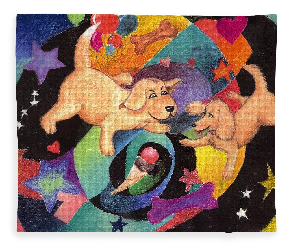 Puppy Fleece Blanket featuring the pastel Puppy Dog Dream by Larry Whitler