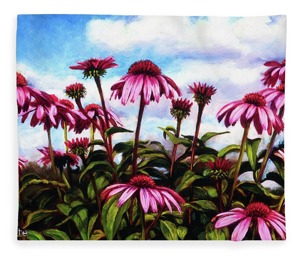 Flowers Fleece Blanket featuring the painting Purple Coneflowers by Marie Witte