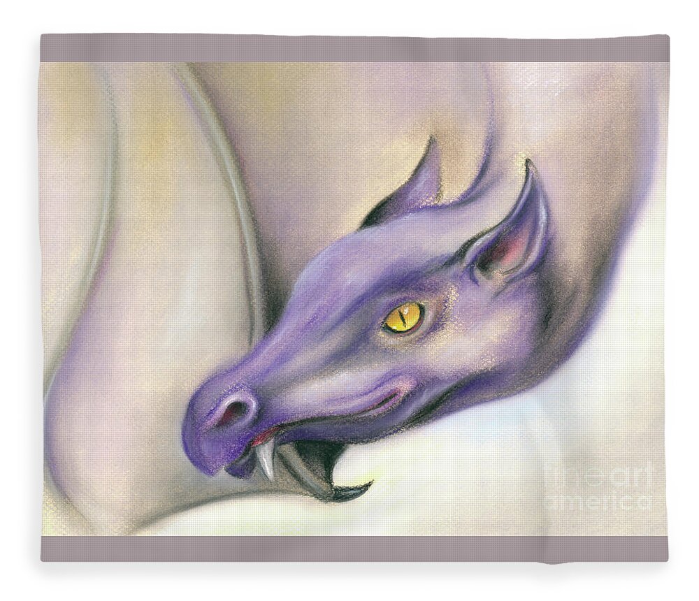 Mythical Creature Fleece Blanket featuring the painting Purple Dragon on the Wing by MM Anderson